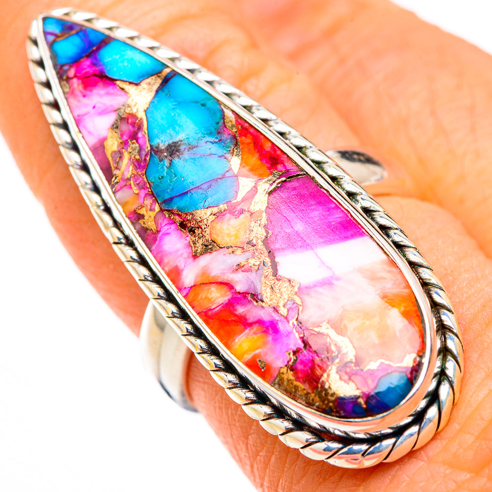 Kingman Pink Dahlia Turquoise Rings handcrafted by Anasilvercos - RING127015