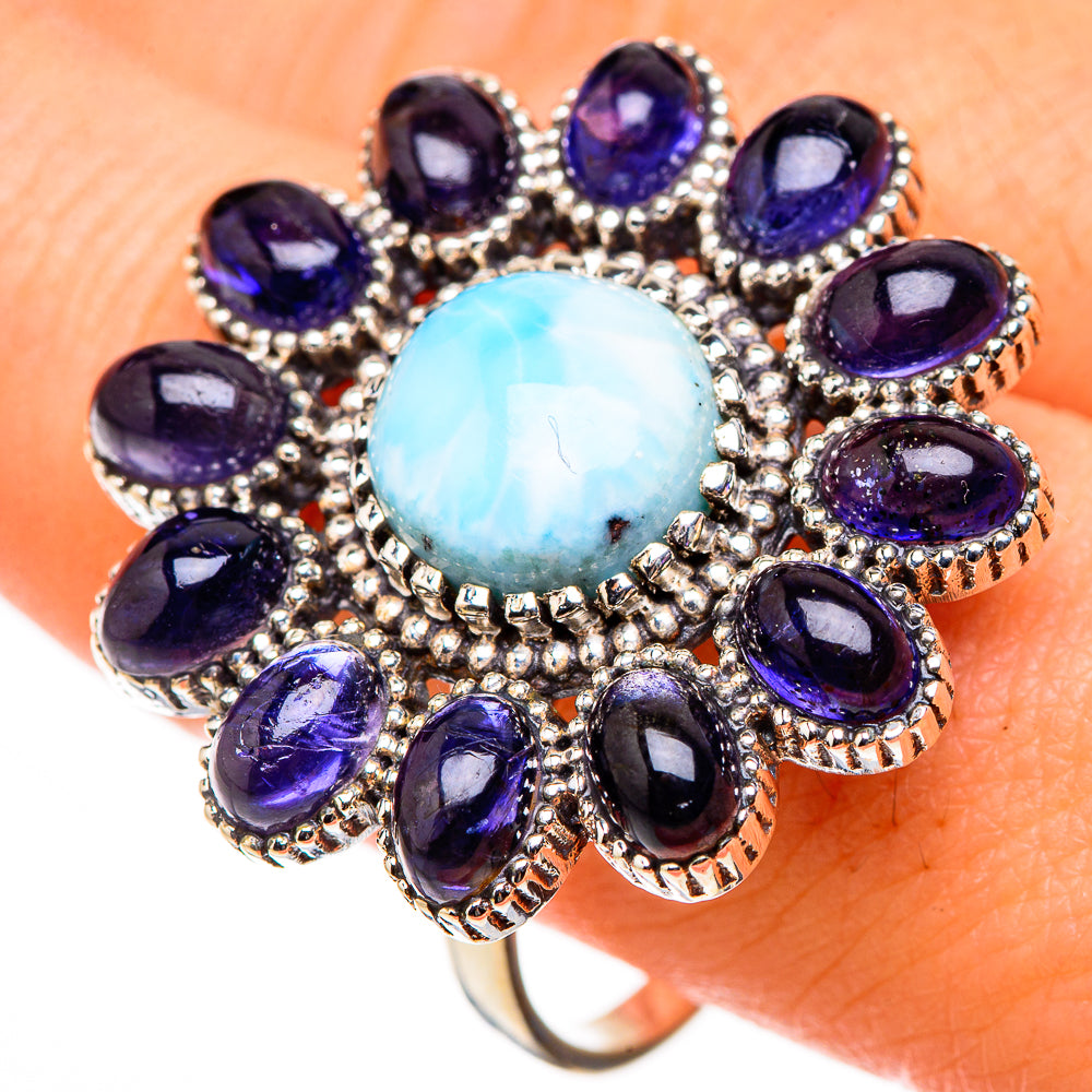 Larimar, Tanzanite Rings handcrafted by Anasilvercos - RING127017