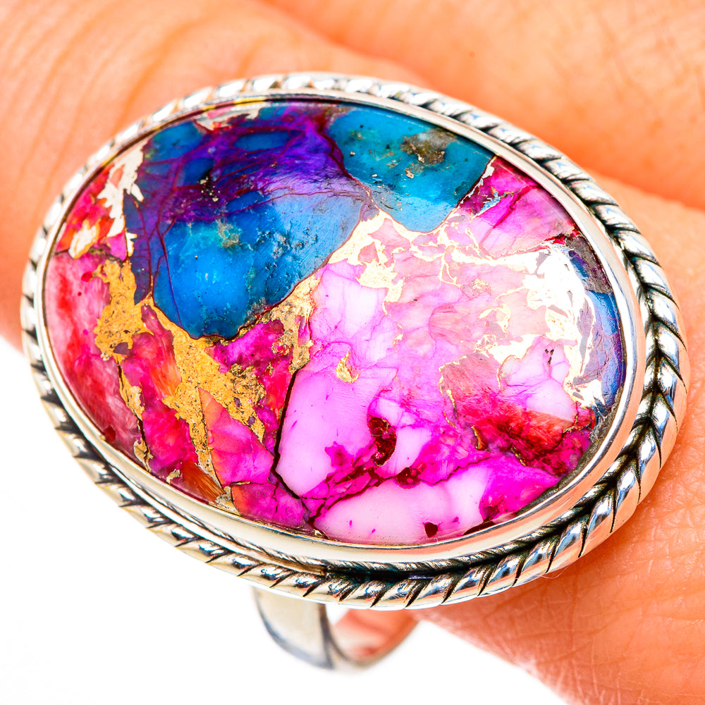 Kingman Pink Dahlia Turquoise Rings handcrafted by Anasilvercos - RING127020