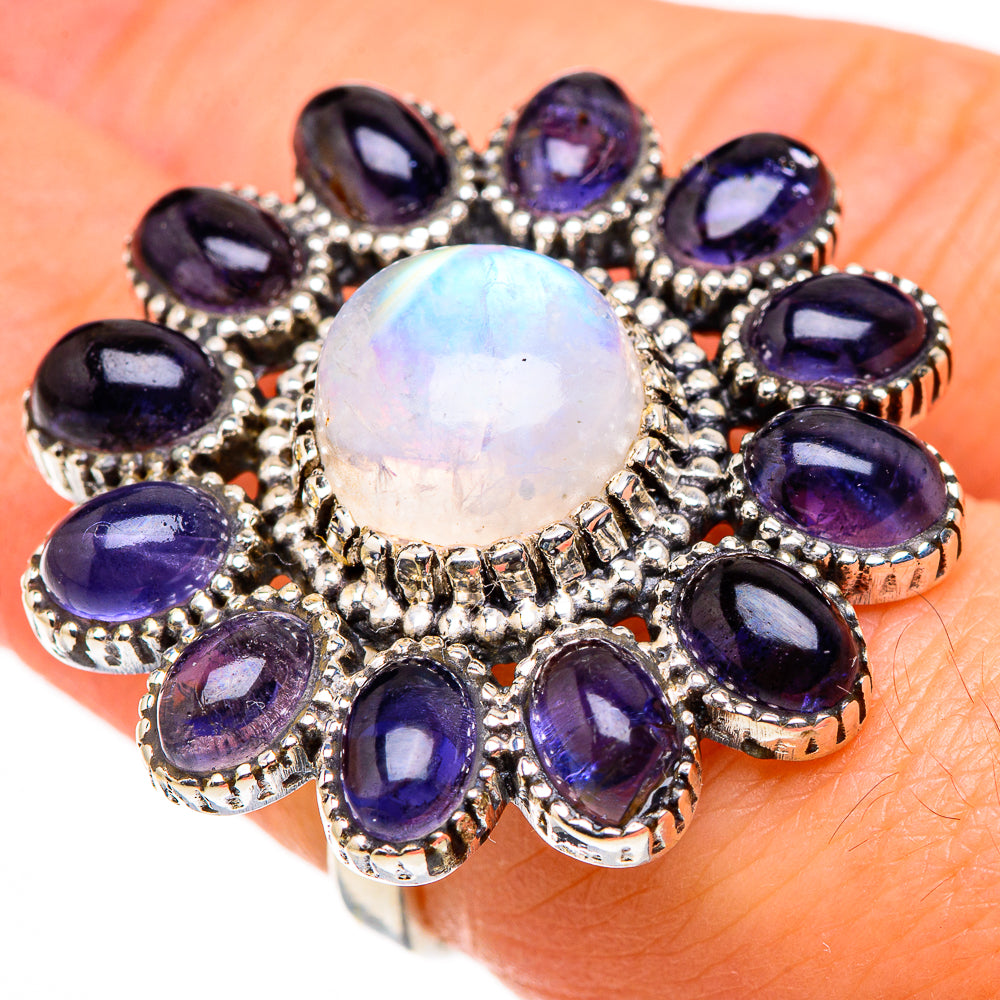 Rainbow Moonstone, Tanzanite Rings handcrafted by Anasilvercos - RING127026