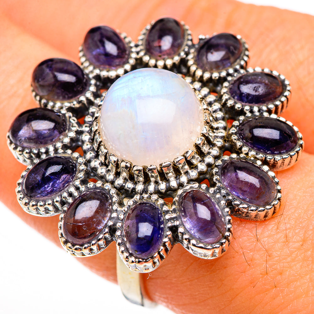 Rainbow Moonstone, Tanzanite Rings handcrafted by Anasilvercos - RING127028
