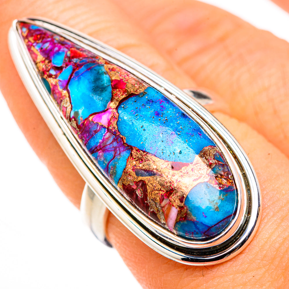 Kingman Pink Dahlia Turquoise Rings handcrafted by Anasilvercos - RING127034
