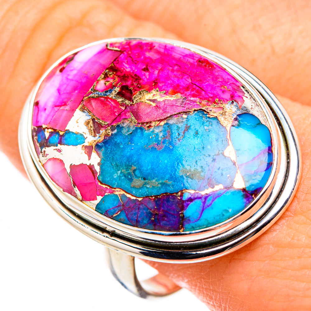 Kingman Pink Dahlia Turquoise Rings handcrafted by Anasilvercos - RING127035