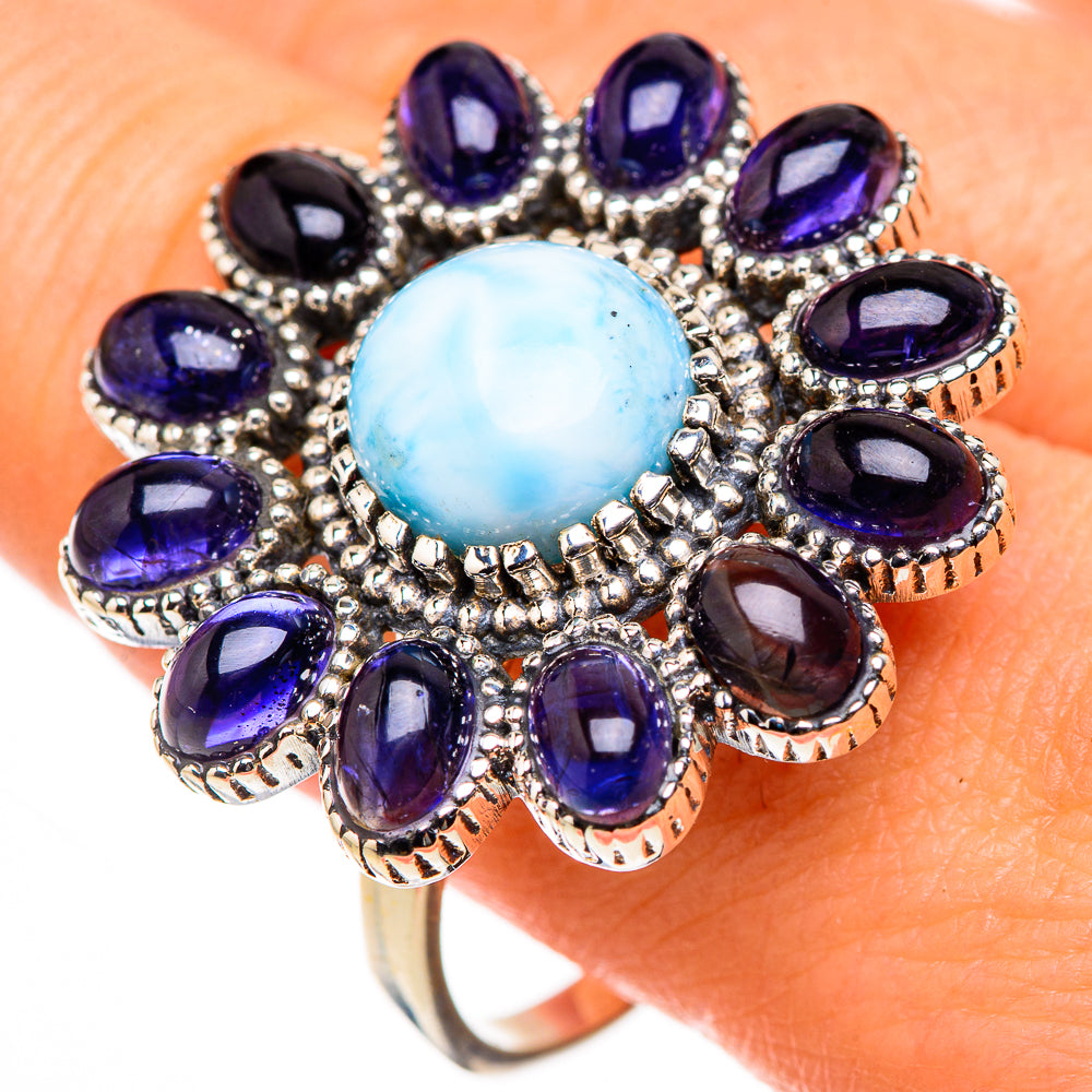 Larimar, Tanzanite Rings handcrafted by Anasilvercos - RING127036