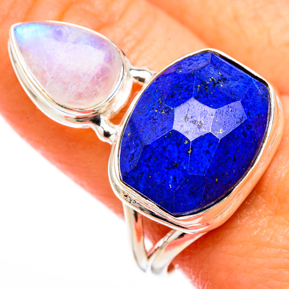 Lapis Lazuli, Rainbow Moonstone Rings handcrafted by Anasilvercos - RING127041