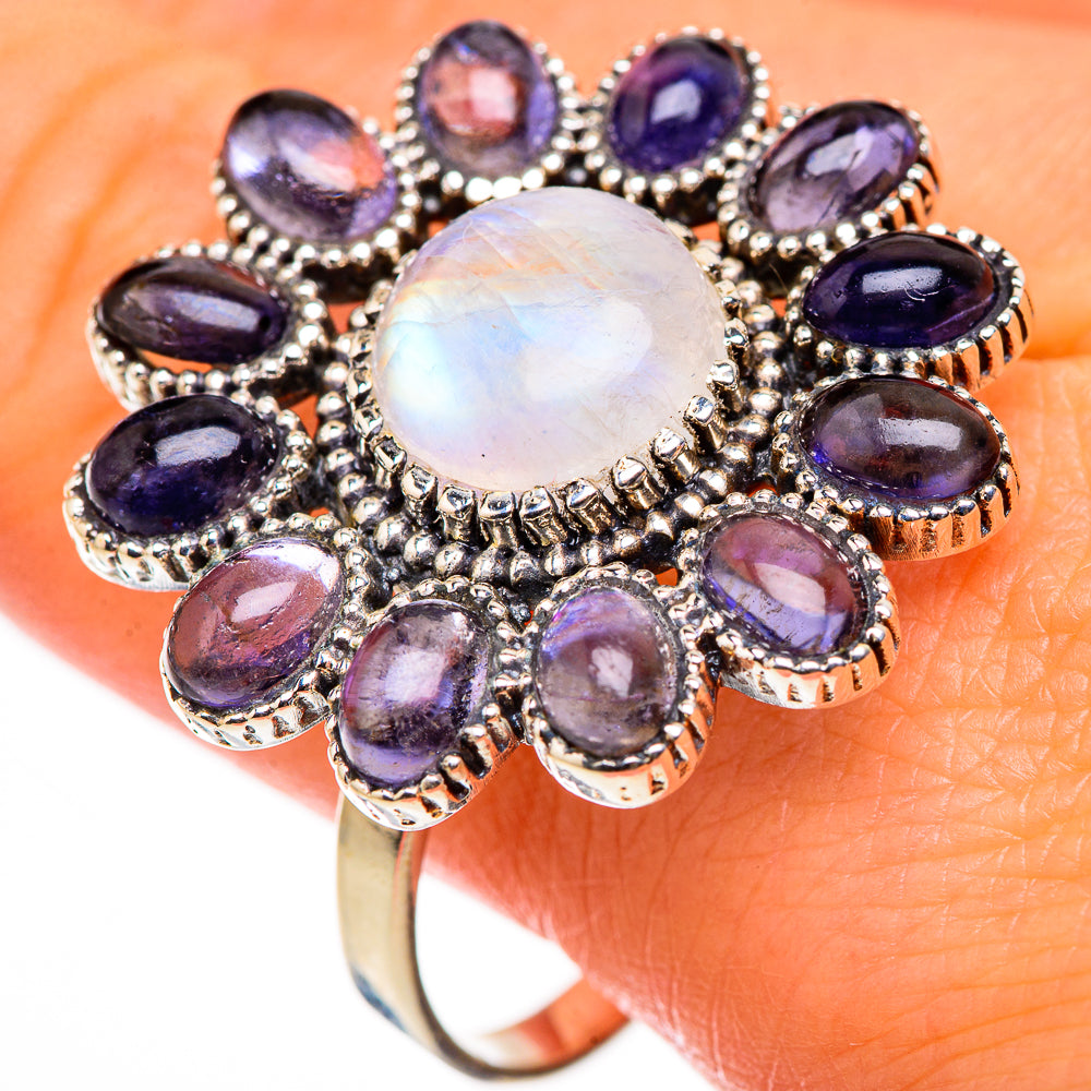Rainbow Moonstone, Tanzanite Rings handcrafted by Anasilvercos - RING127047