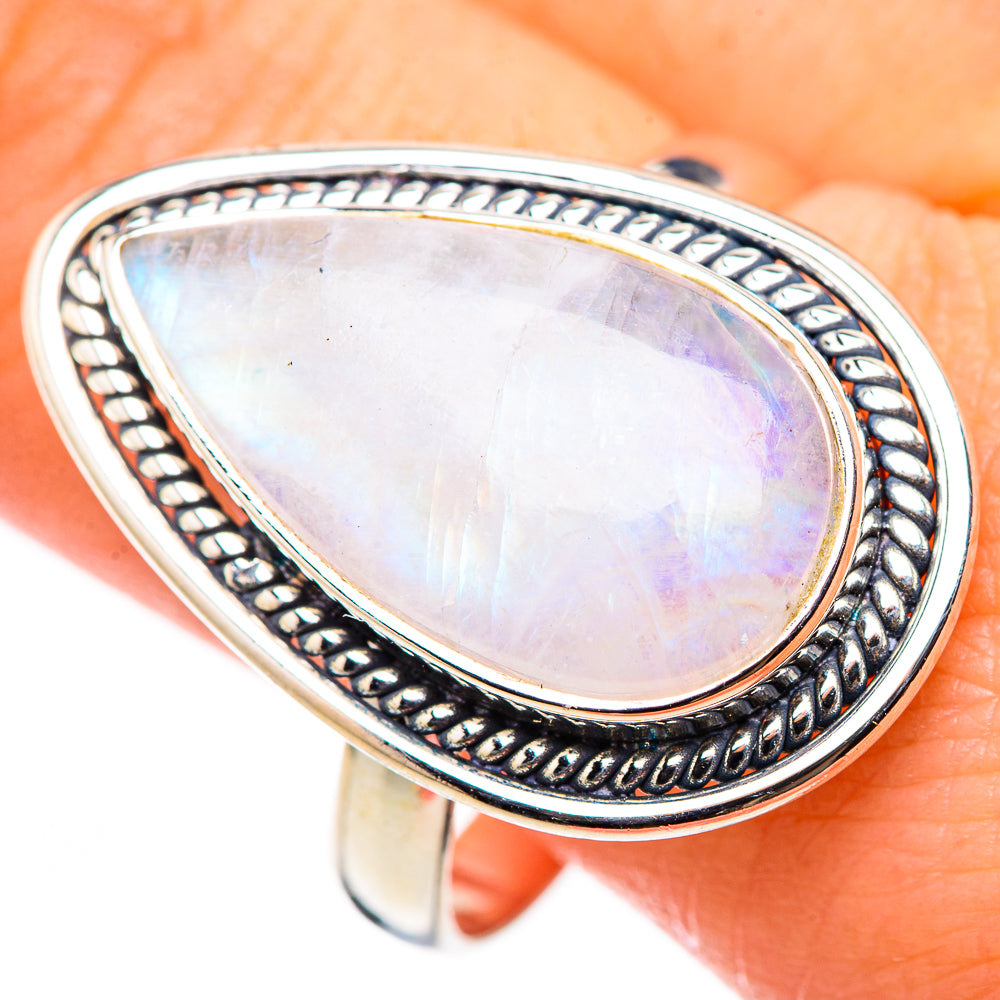 Rainbow Moonstone Rings handcrafted by Anasilvercos - RING127050