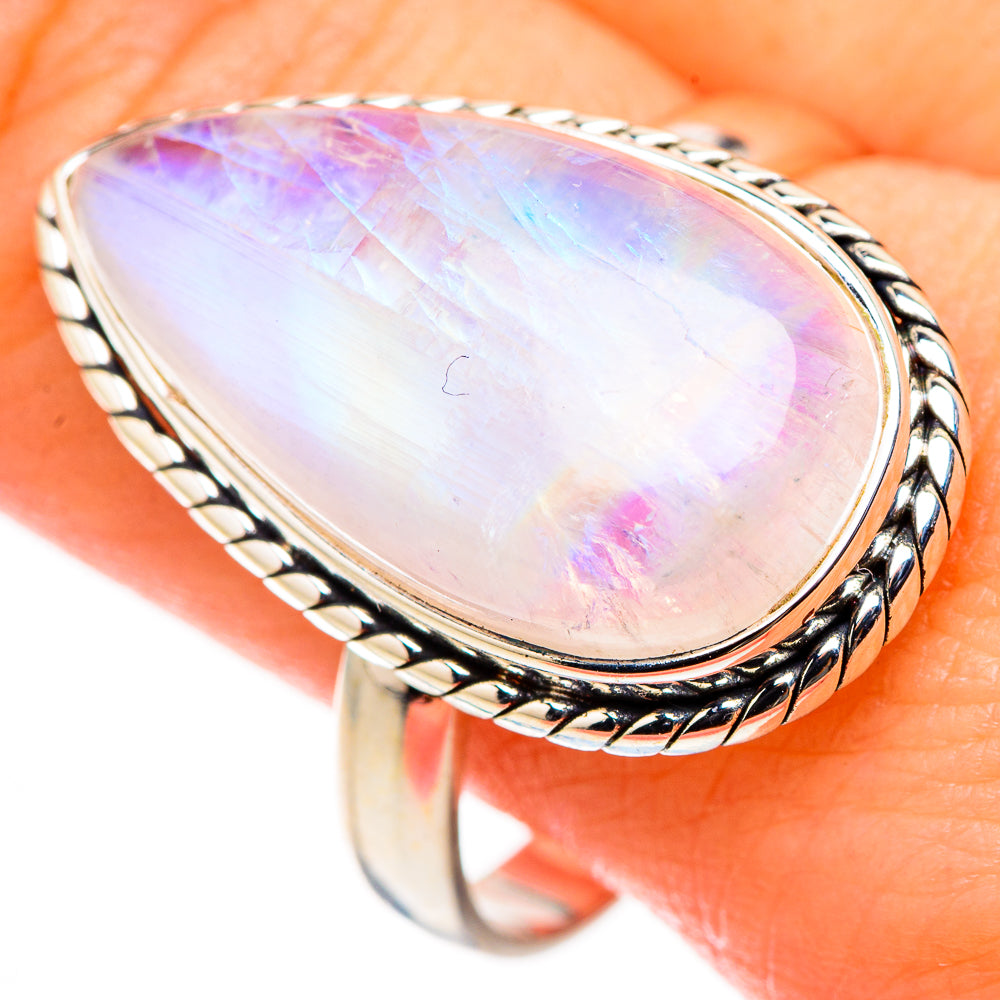 Rainbow Moonstone Rings handcrafted by Anasilvercos - RING127051