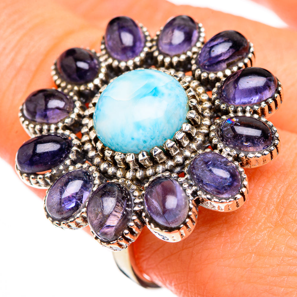 Larimar, Tanzanite Rings handcrafted by Anasilvercos - RING127052