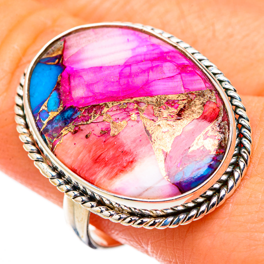 Kingman Pink Dahlia Turquoise Rings handcrafted by Anasilvercos - RING127053