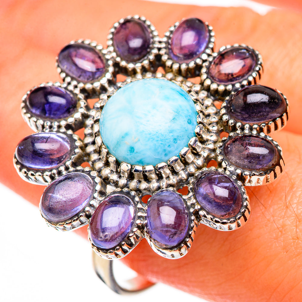 Larimar, Tanzanite Rings handcrafted by Anasilvercos - RING127054