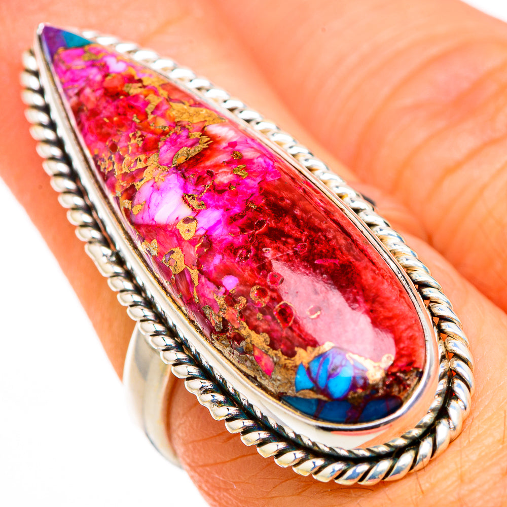 Kingman Pink Dahlia Turquoise Rings handcrafted by Anasilvercos - RING127055