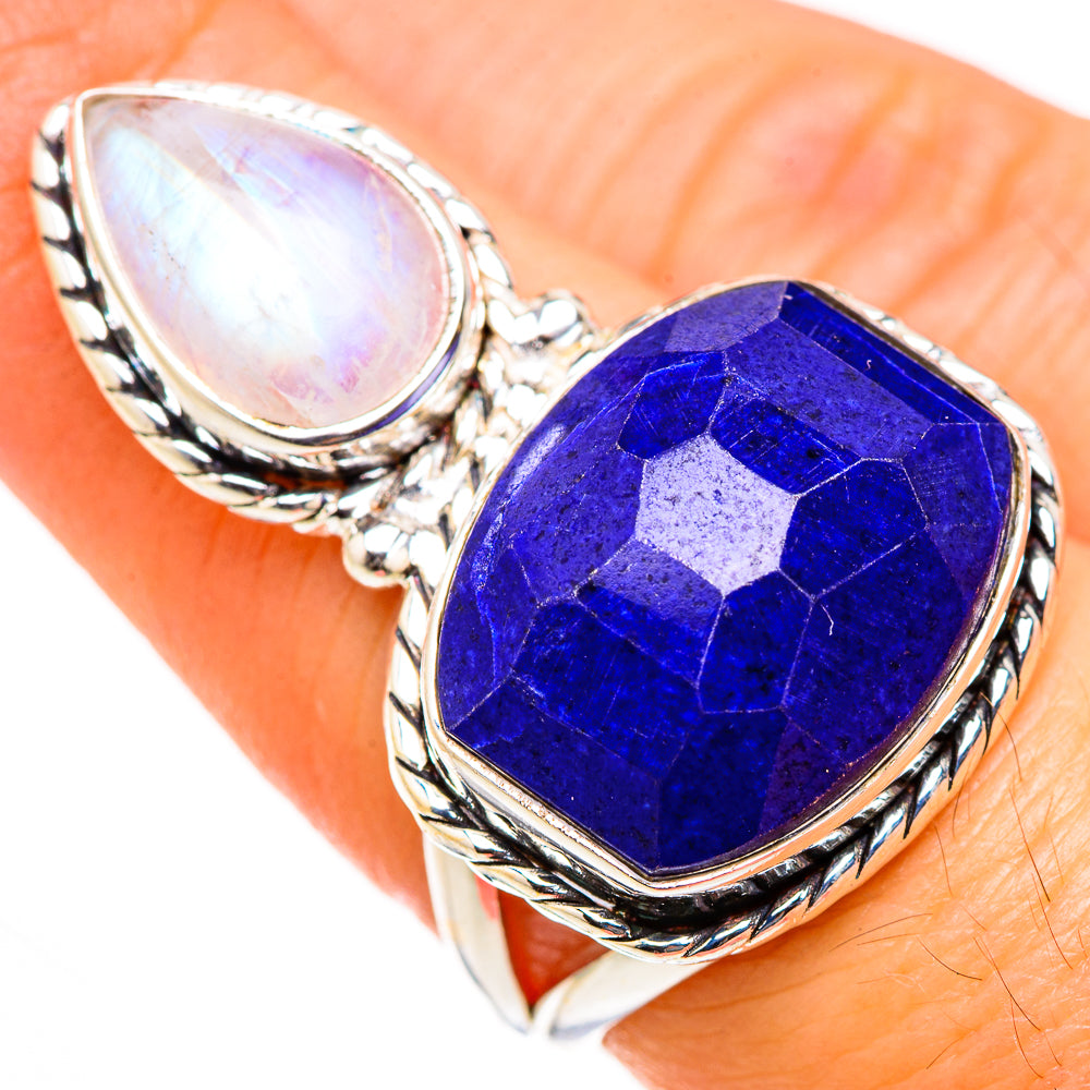 Lapis Lazuli, Rainbow Moonstone Rings handcrafted by Anasilvercos - RING127057