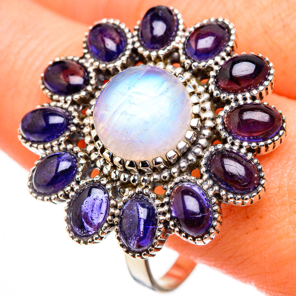 Rainbow Moonstone, Tanzanite Rings handcrafted by Anasilvercos - RING127061