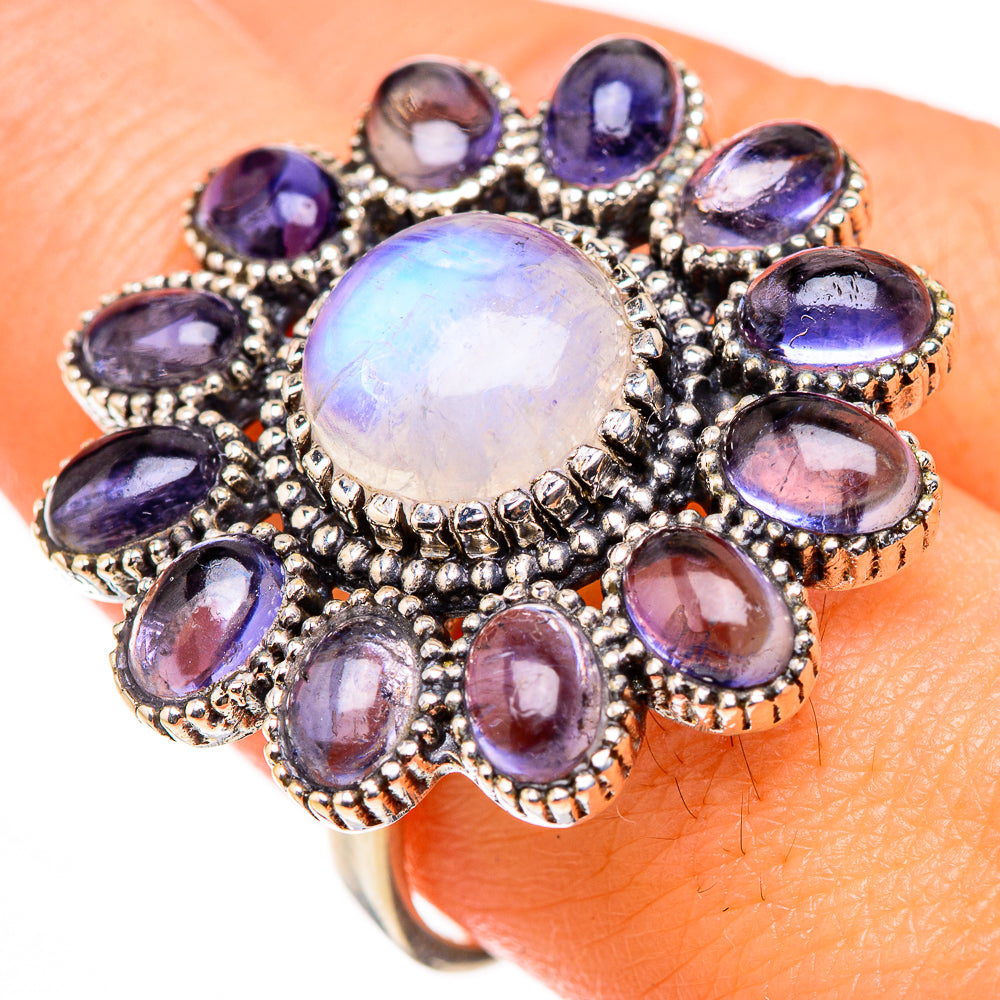 Rainbow Moonstone, Tanzanite Rings handcrafted by Anasilvercos - RING127063