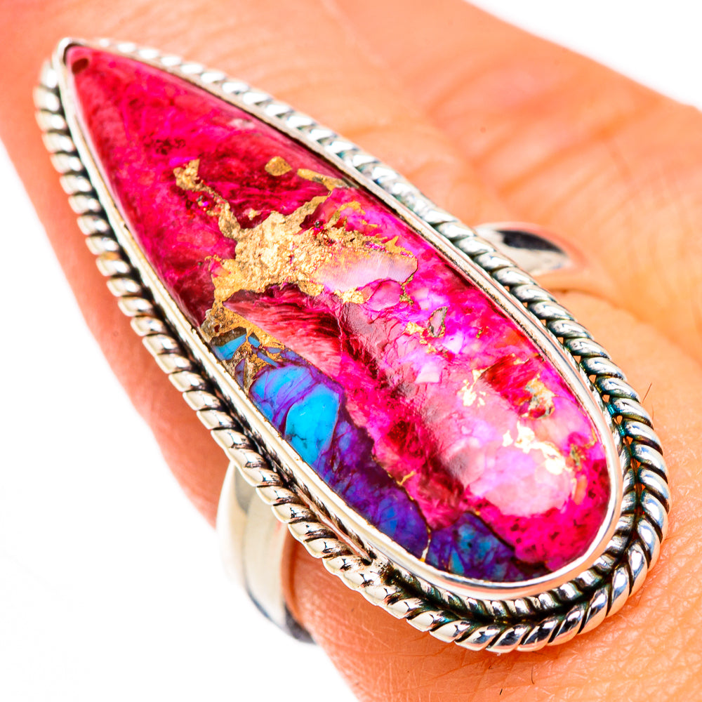 Kingman Pink Dahlia Turquoise Rings handcrafted by Anasilvercos - RING127067