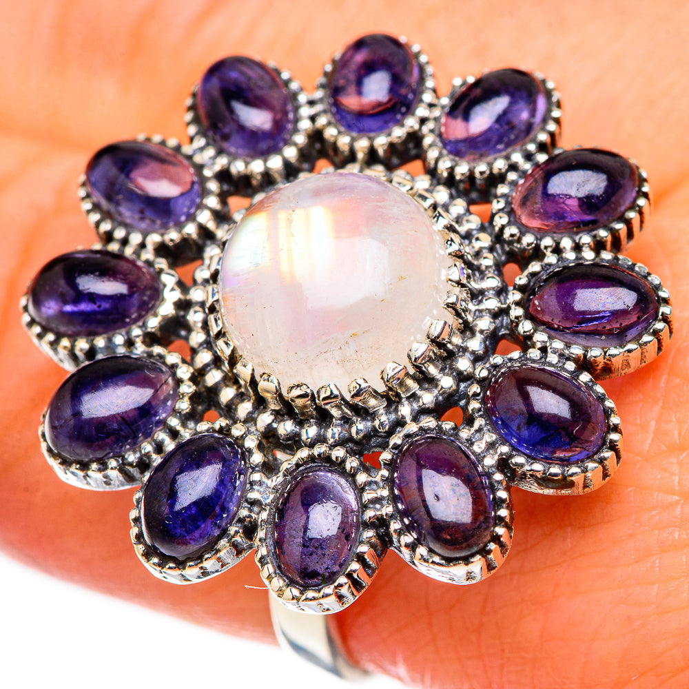 Rainbow Moonstone, Tanzanite Rings handcrafted by Anasilvercos - RING127074