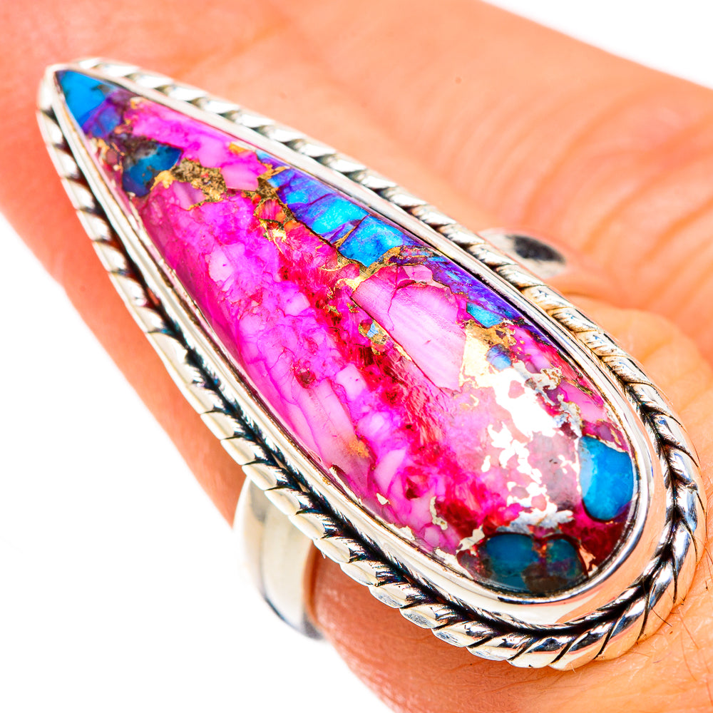 Kingman Pink Dahlia Turquoise Rings handcrafted by Anasilvercos - RING127080