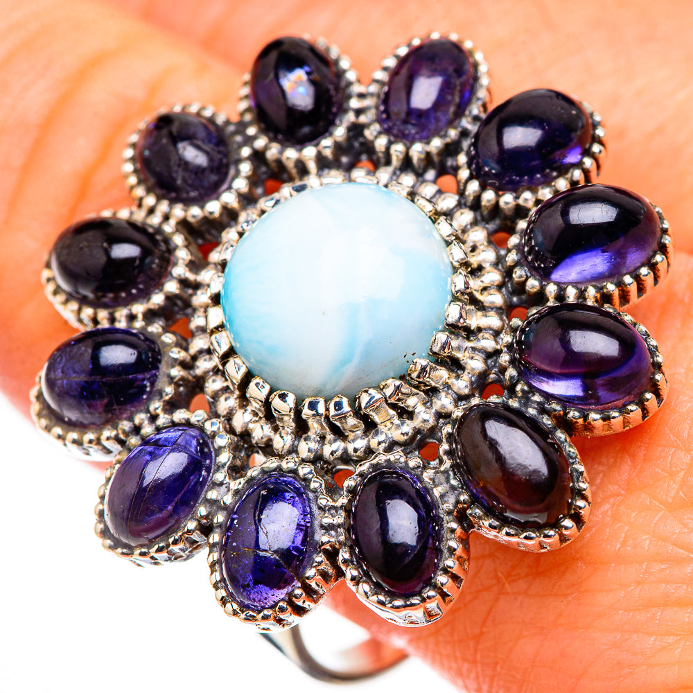 Larimar, Tanzanite Rings handcrafted by Anasilvercos - RING127081