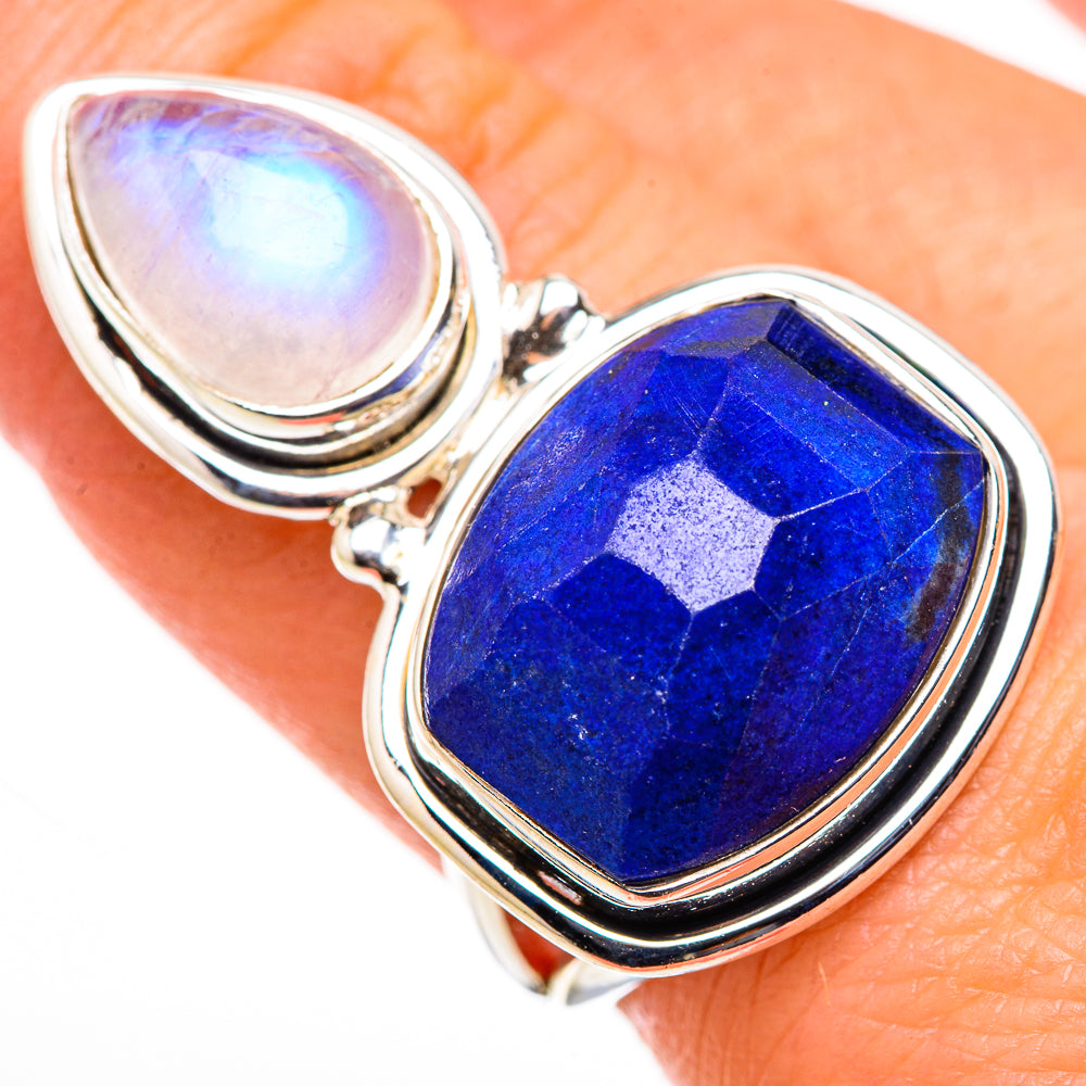 Lapis Lazuli, Rainbow Moonstone Rings handcrafted by Anasilvercos - RING127082