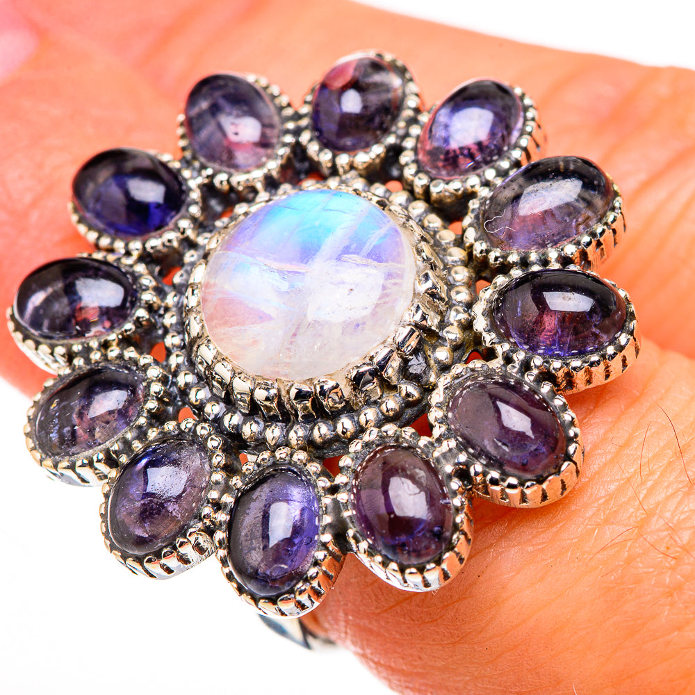 Rainbow Moonstone, Tanzanite Rings handcrafted by Anasilvercos - RING127086