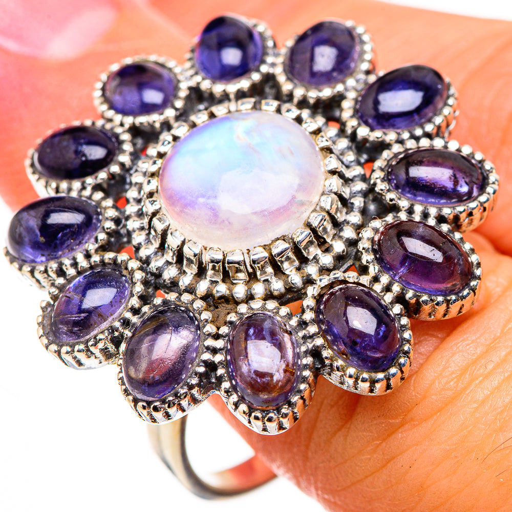 Rainbow Moonstone, Tanzanite Rings handcrafted by Anasilvercos - RING127088