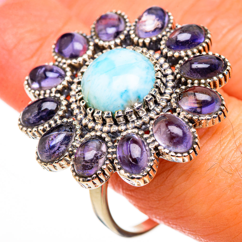 Larimar, Tanzanite Rings handcrafted by Anasilvercos - RING127091