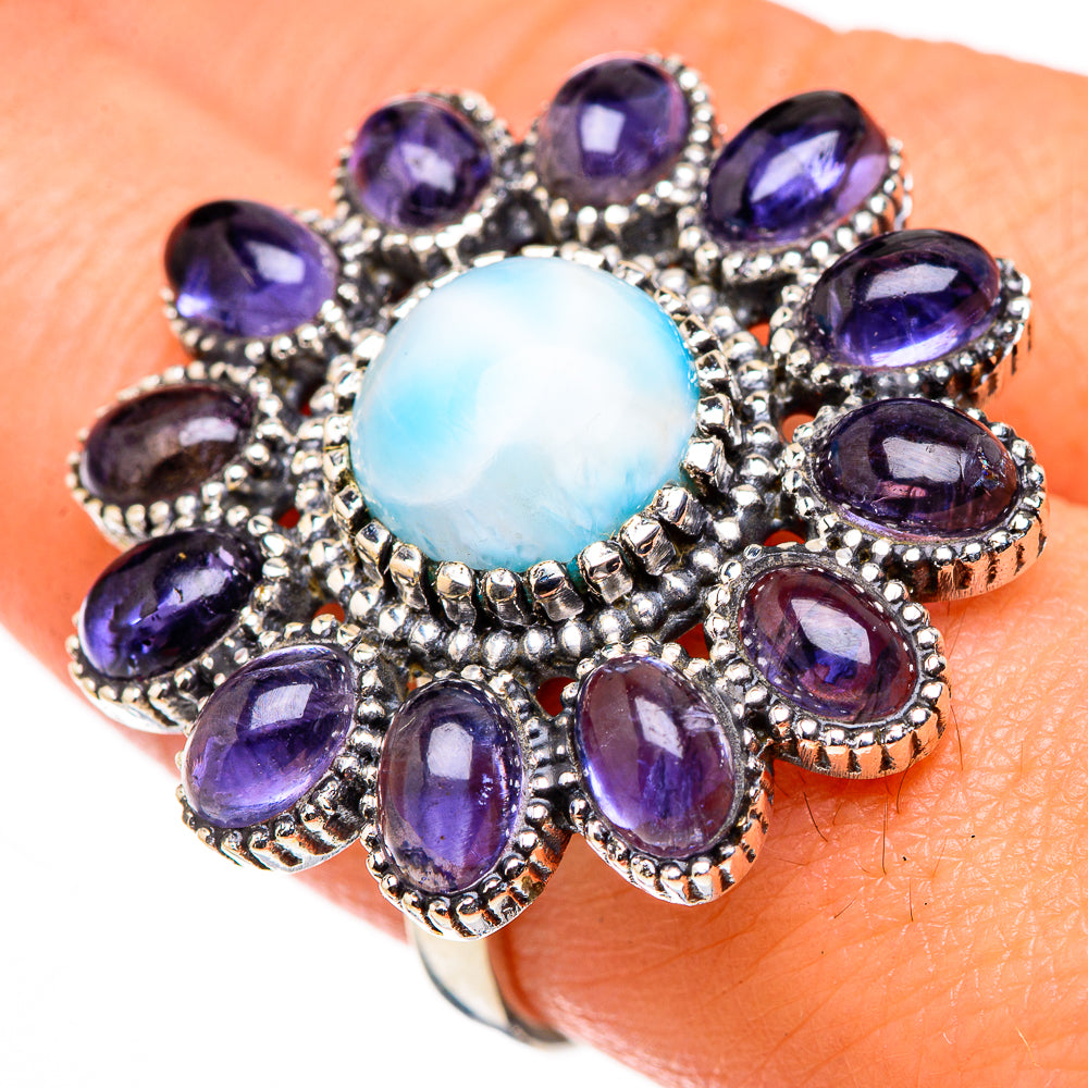 Larimar, Tanzanite Rings handcrafted by Anasilvercos - RING127092