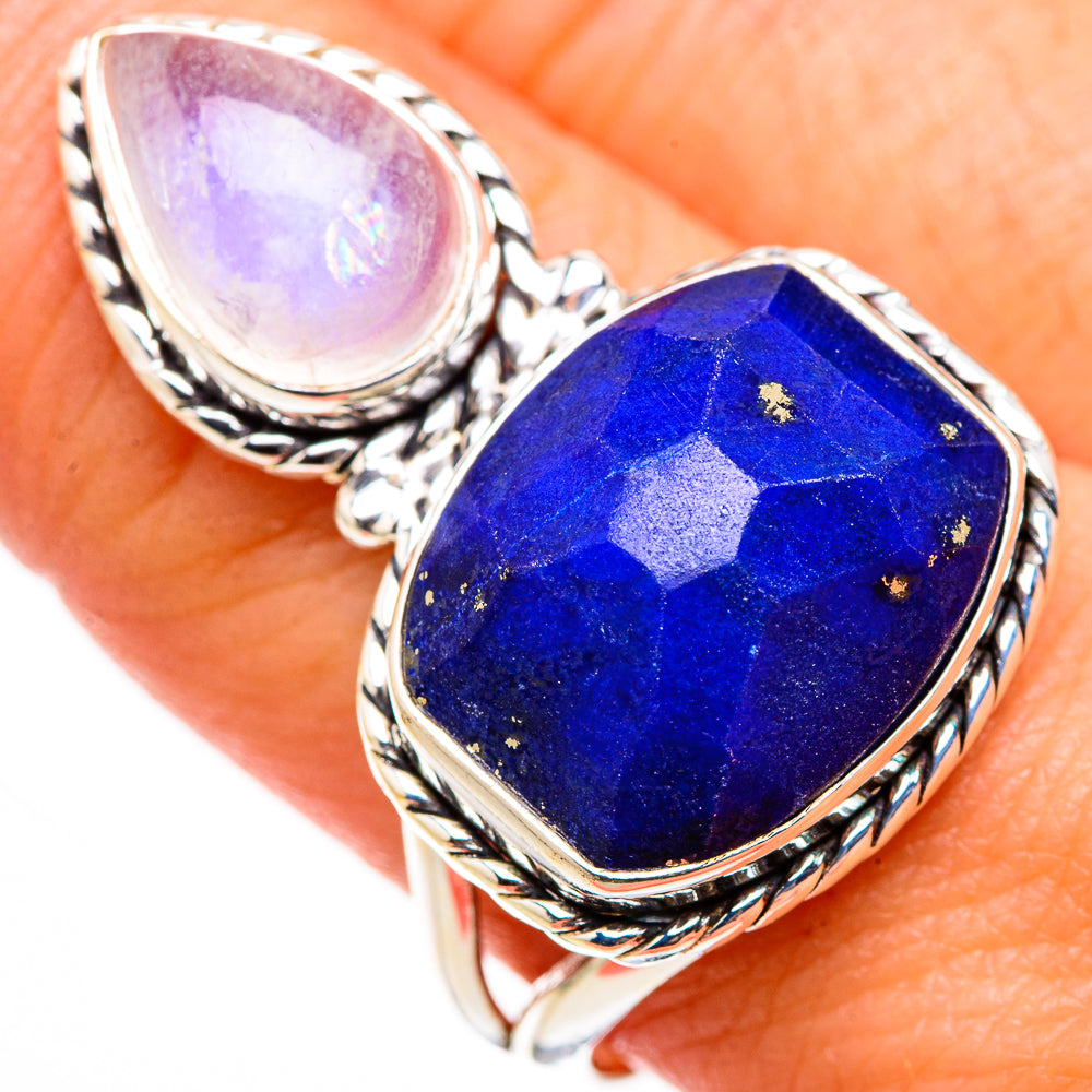 Lapis Lazuli, Rainbow Moonstone Rings handcrafted by Anasilvercos - RING127093
