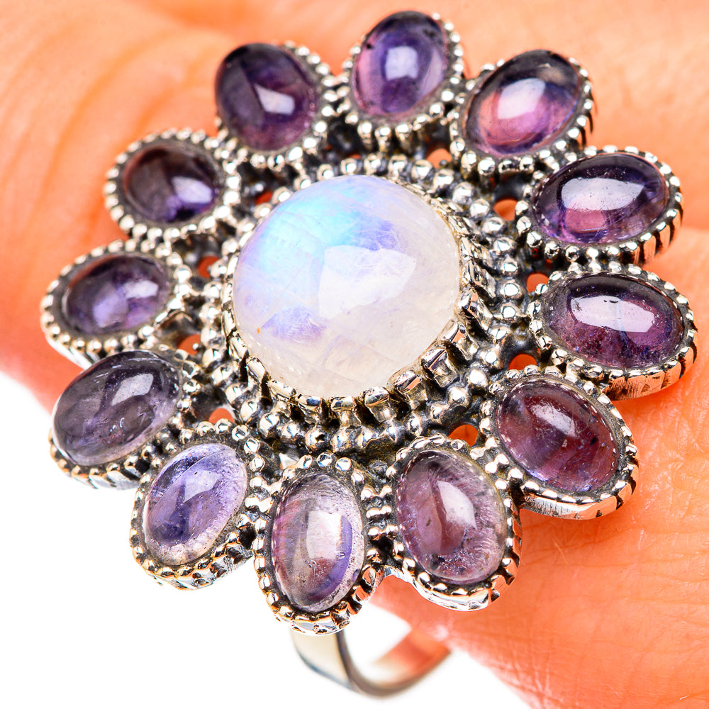 Rainbow Moonstone, Tanzanite Rings handcrafted by Anasilvercos - RING127095