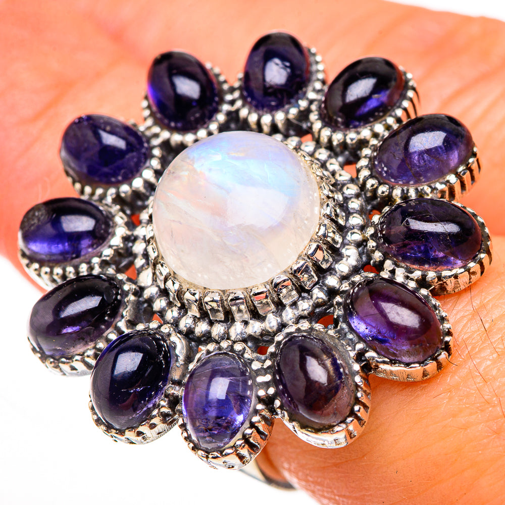 Rainbow Moonstone, Tanzanite Rings handcrafted by Anasilvercos - RING127097
