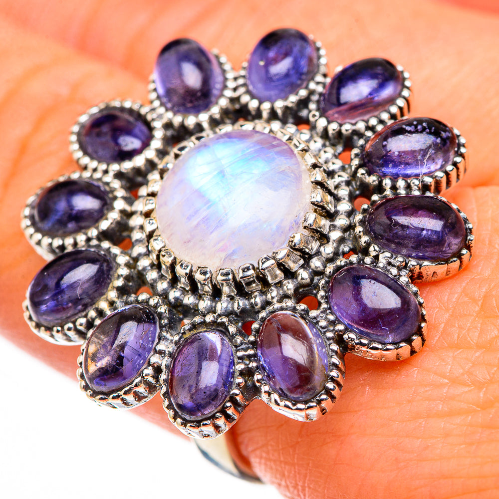 Rainbow Moonstone, Tanzanite Rings handcrafted by Anasilvercos - RING127106