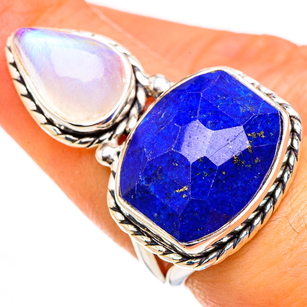 Lapis Lazuli, Rainbow Moonstone Rings handcrafted by Anasilvercos - RING127109