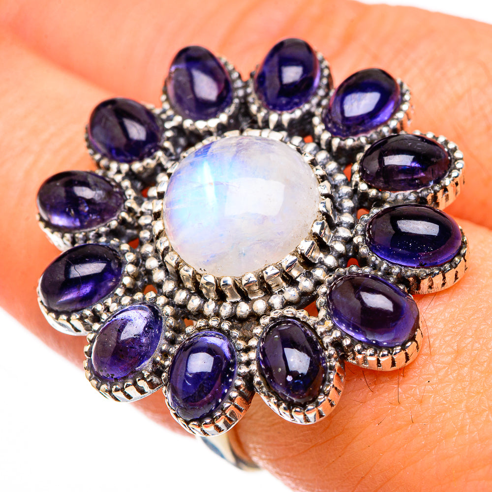 Rainbow Moonstone, Tanzanite Rings handcrafted by Anasilvercos - RING127111