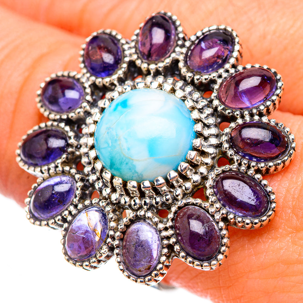 Larimar, Tanzanite Rings handcrafted by Anasilvercos - RING127113