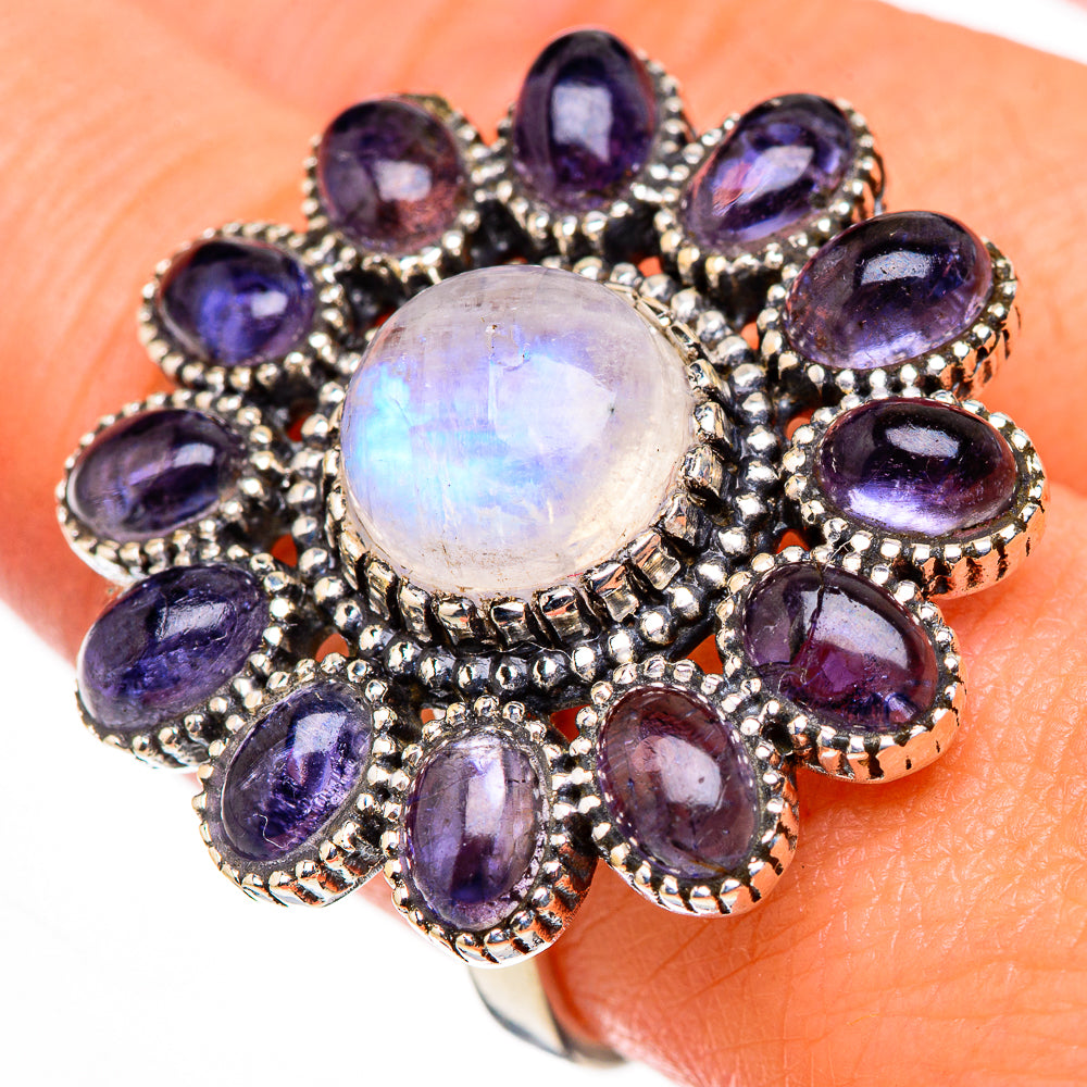Rainbow Moonstone, Tanzanite Rings handcrafted by Anasilvercos - RING127118