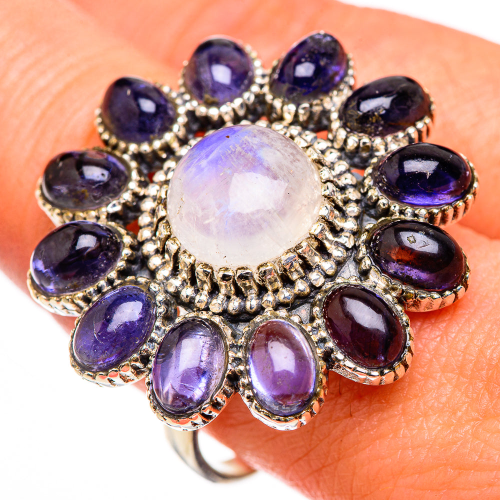 Rainbow Moonstone, Tanzanite Rings handcrafted by Anasilvercos - RING127125