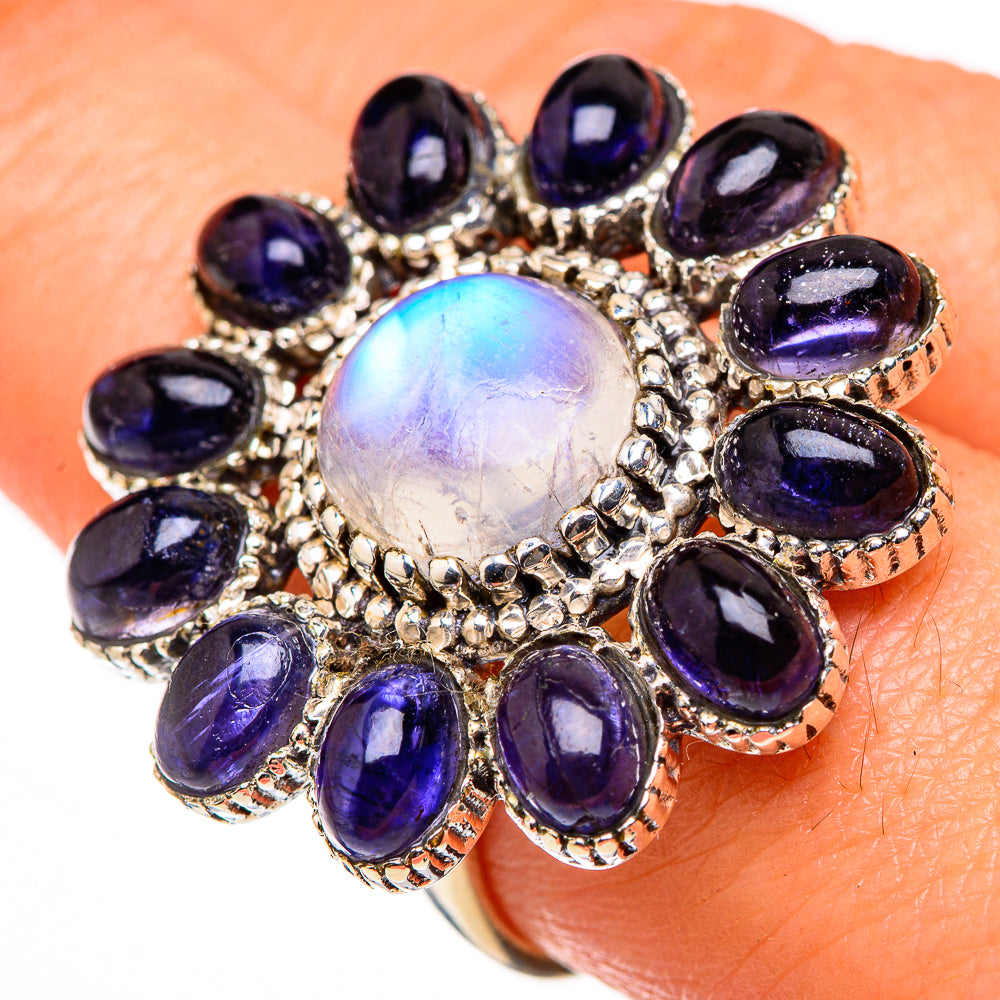 Rainbow Moonstone, Tanzanite Rings handcrafted by Anasilvercos - RING127136