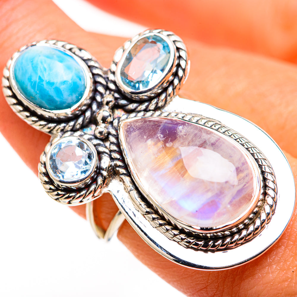 Rainbow Moonstone Rings handcrafted by Anasilvercos - RING127153