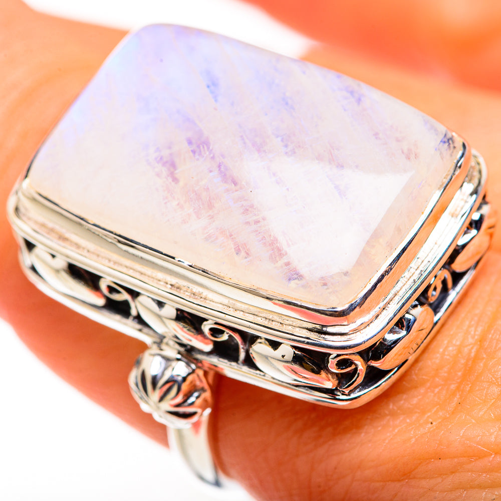 Rainbow Moonstone Rings handcrafted by Anasilvercos - RING127162
