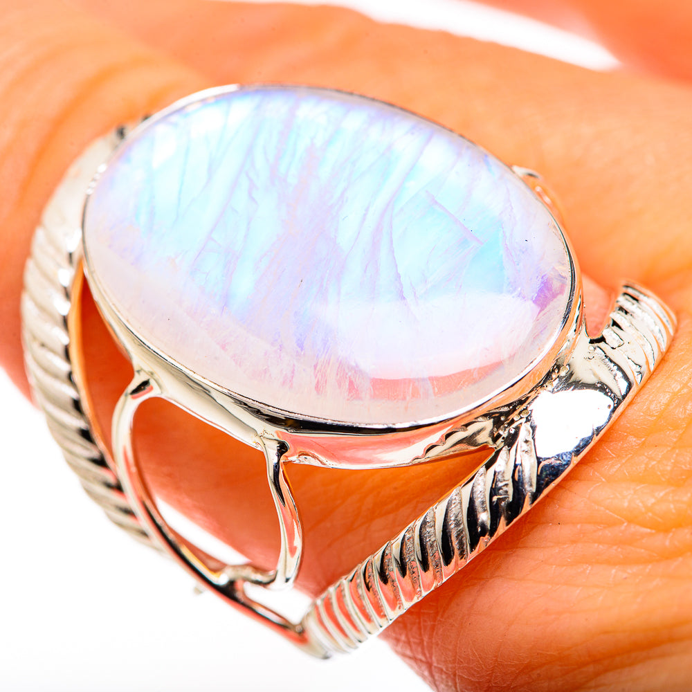 Rainbow Moonstone Rings handcrafted by Anasilvercos - RING127164