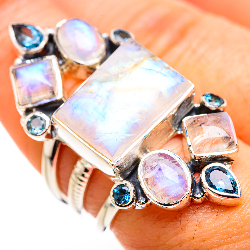 Rainbow Moonstone Rings handcrafted by Anasilvercos - RING127169