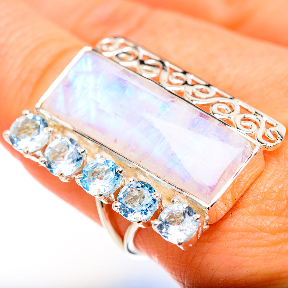Rainbow Moonstone Rings handcrafted by Anasilvercos - RING127176