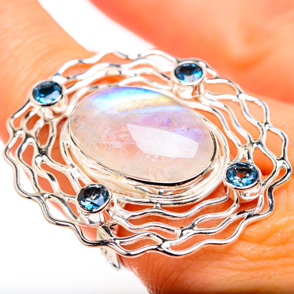 Rainbow Moonstone Rings handcrafted by Anasilvercos - RING127179