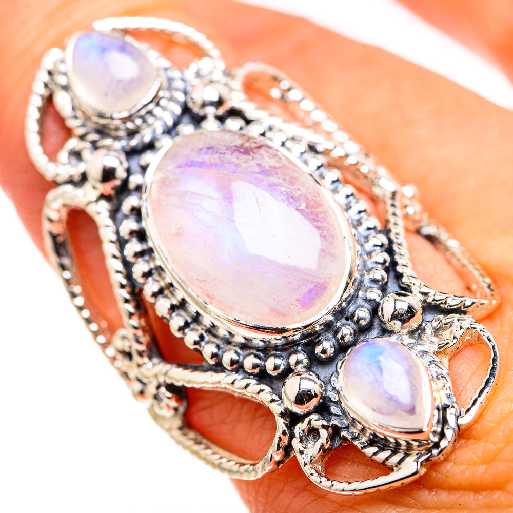 Rainbow Moonstone Rings handcrafted by Anasilvercos - RING127197