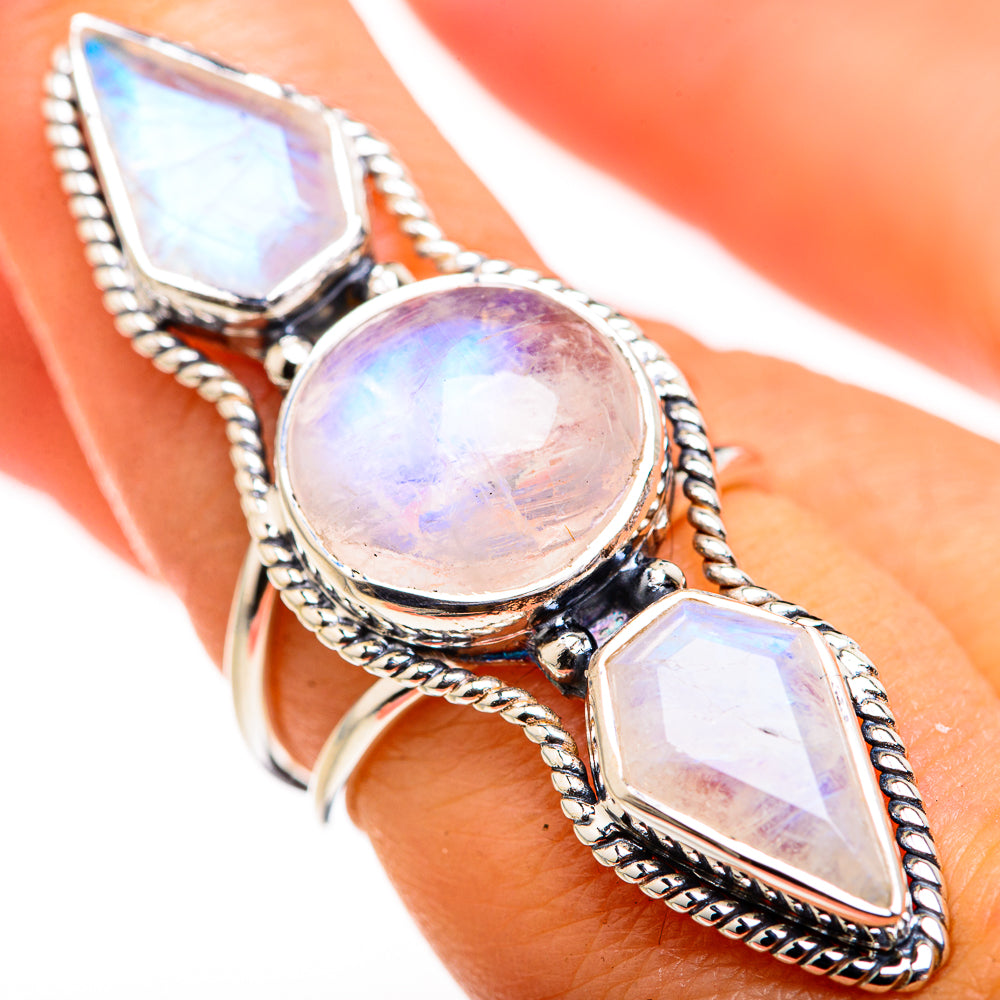 Rainbow Moonstone Rings handcrafted by Anasilvercos - RING127199