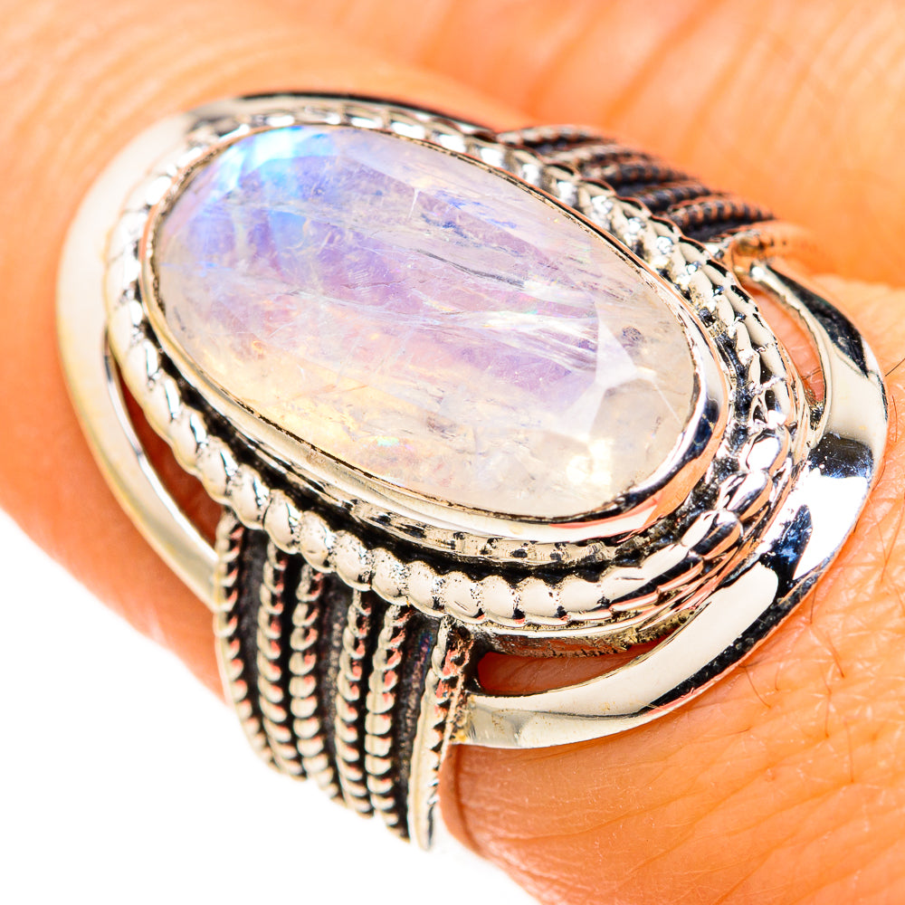 Rainbow Moonstone Rings handcrafted by Anasilvercos - RING127246