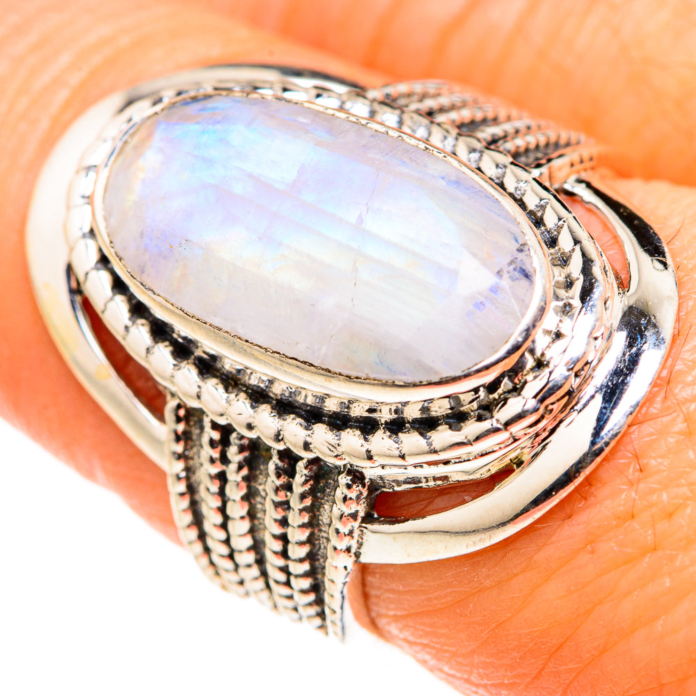 Rainbow Moonstone Rings handcrafted by Anasilvercos - RING127356