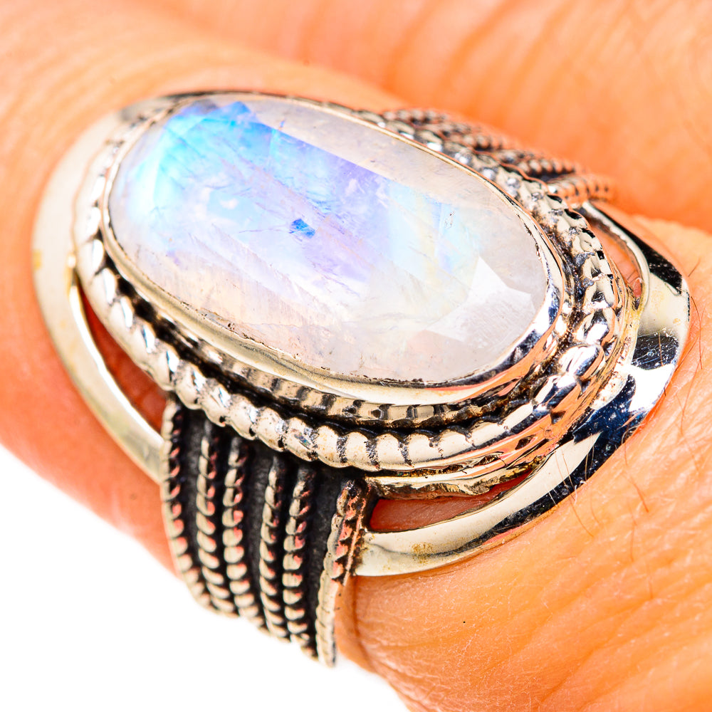 Rainbow Moonstone Rings handcrafted by Anasilvercos - RING127406
