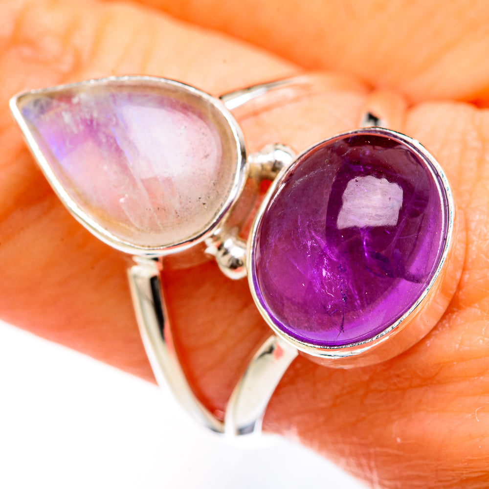 Rainbow Moonstone Rings handcrafted by Anasilvercos - RING127418